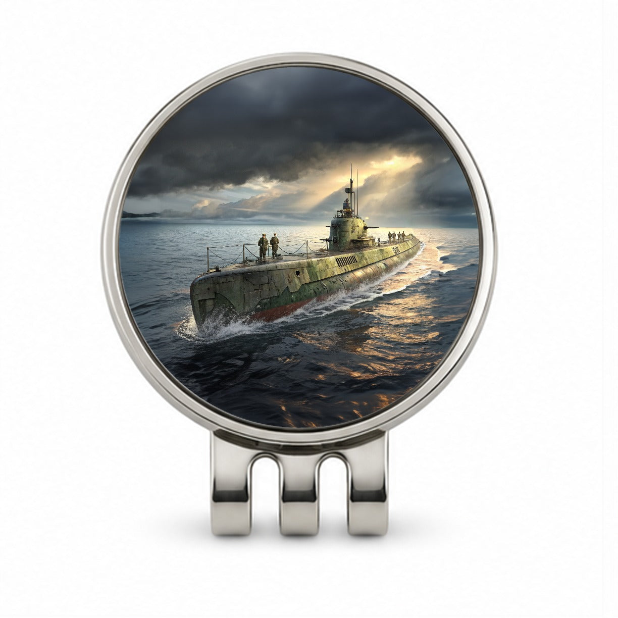 WWII Submarine Running On Surface Golf Hat Clip with Ball Marker