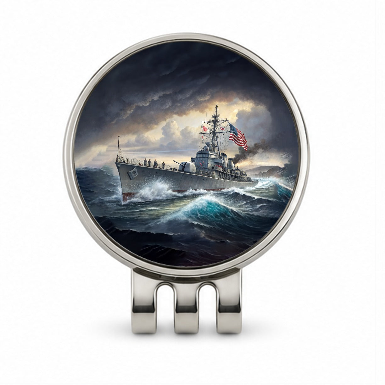 WWII US Navy Destroyer at Sea Golf Hat Clip with Ball Marker
