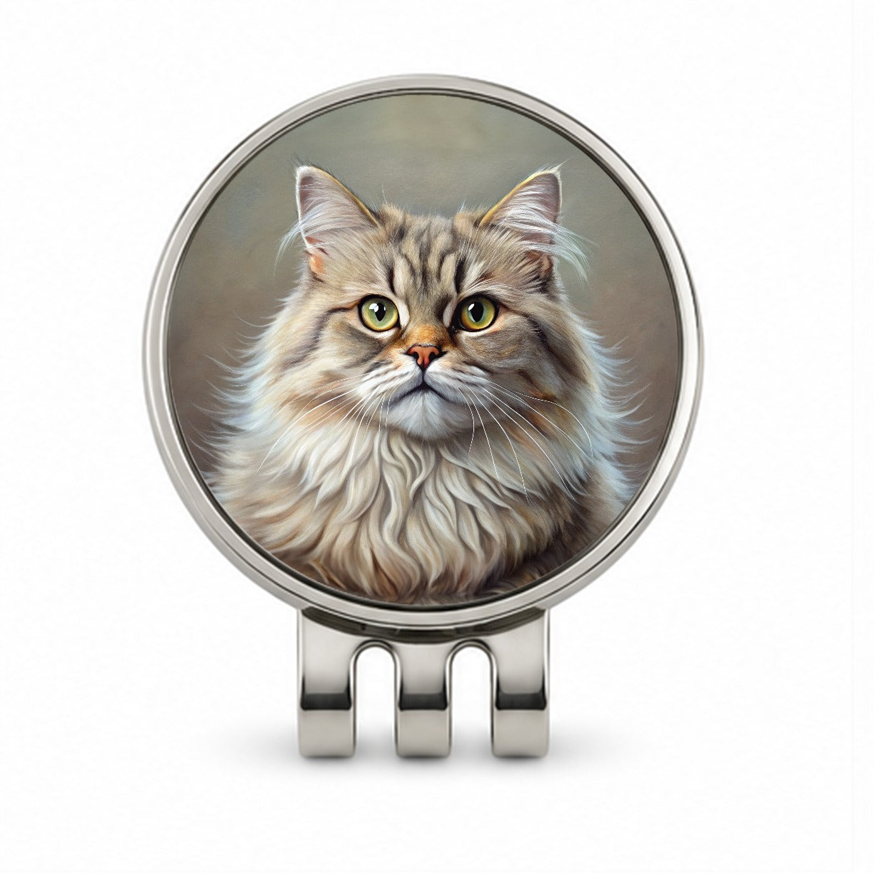 British Longhair Cat Illustration Golf Hat Clip with Ball Marker
