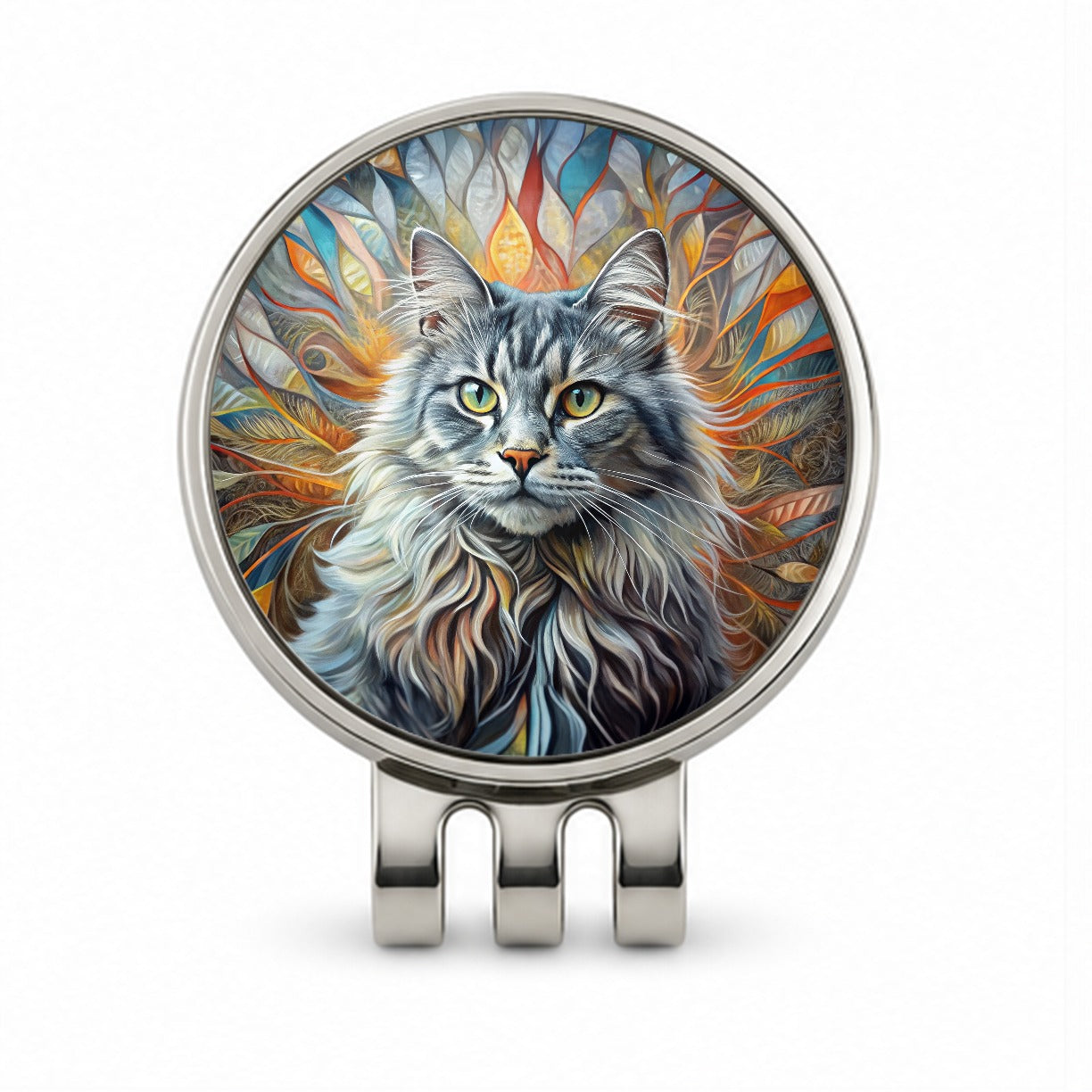 British Longhair Gray Cat Abstract Art Golf Hat Clip with Ball Marker