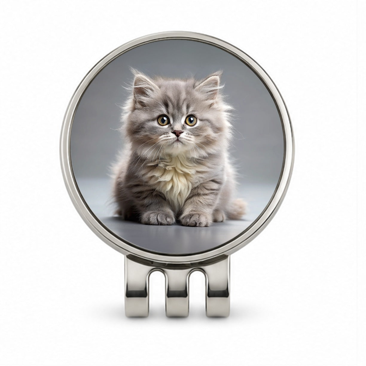 British Longhair Gray Cat Kitten Photo Golf Hat Clip with Ball Marker