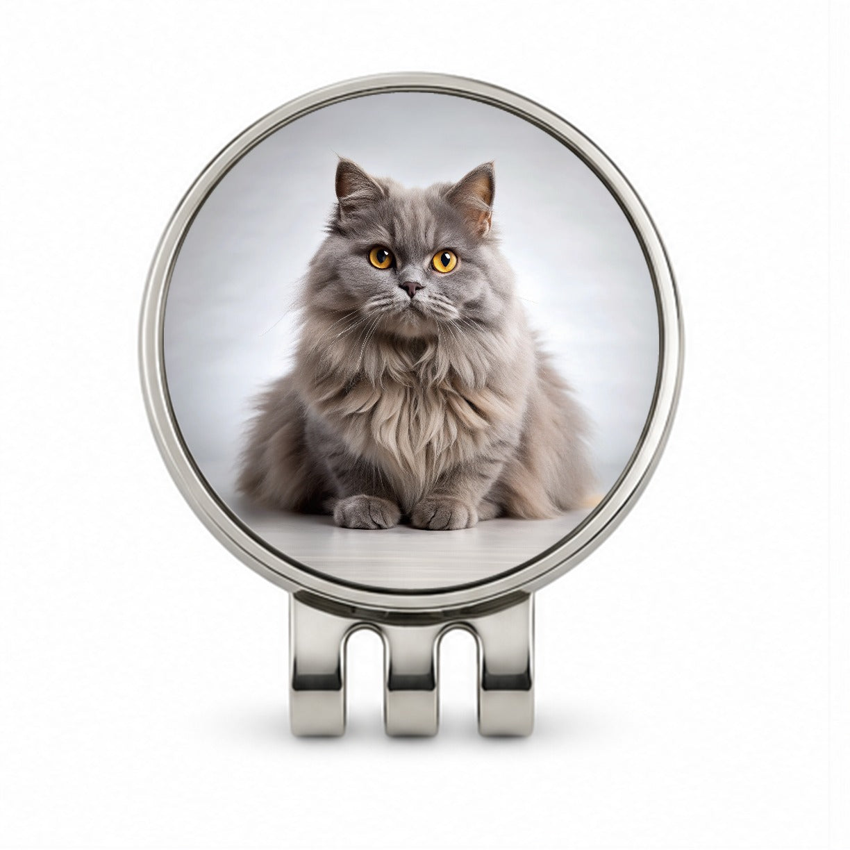 British Longhair Gray Cat Photo Golf Hat Clip with Ball Marker