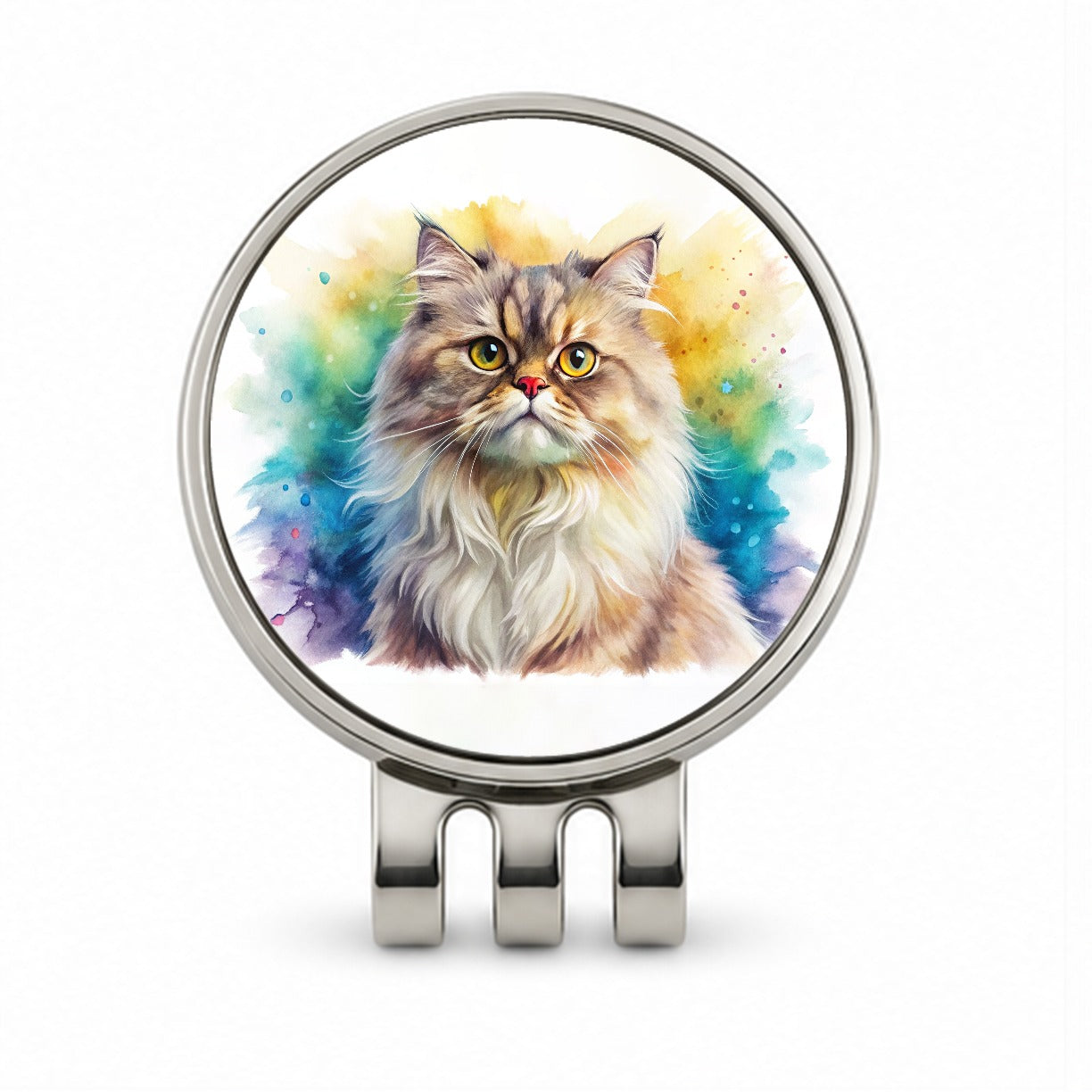 Classic Persian Cat Watercolor Style Golf Hat Clip with Ball Marker