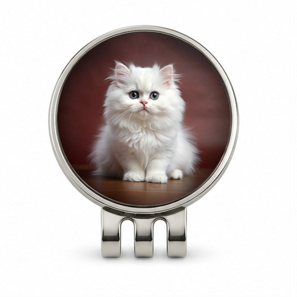 Classic Persian White Cat Kitten Photo Golf Hat Clip with Ball Marker