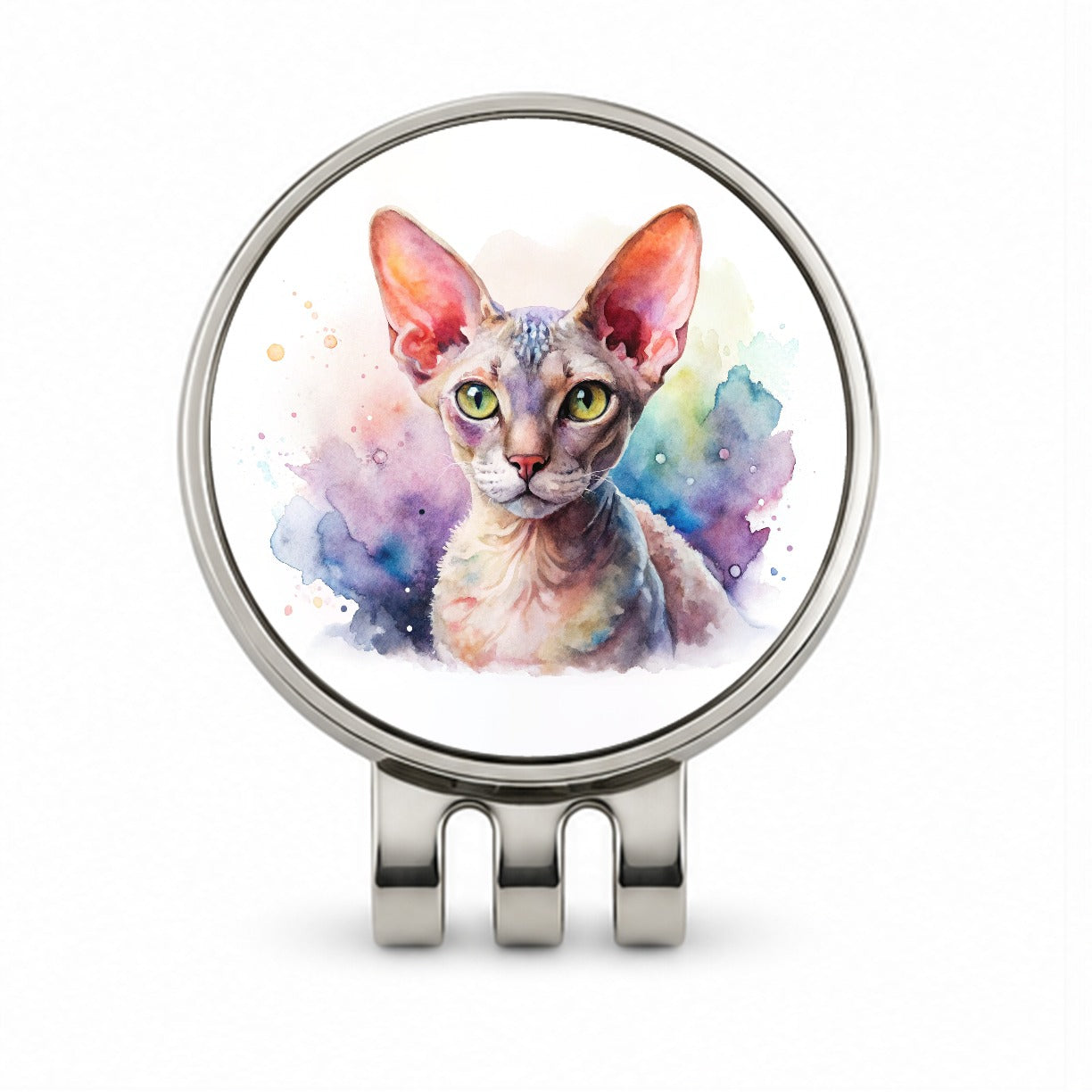 Devon Rex Cat Watercolor Style Golf Hat Clip with Ball Marker