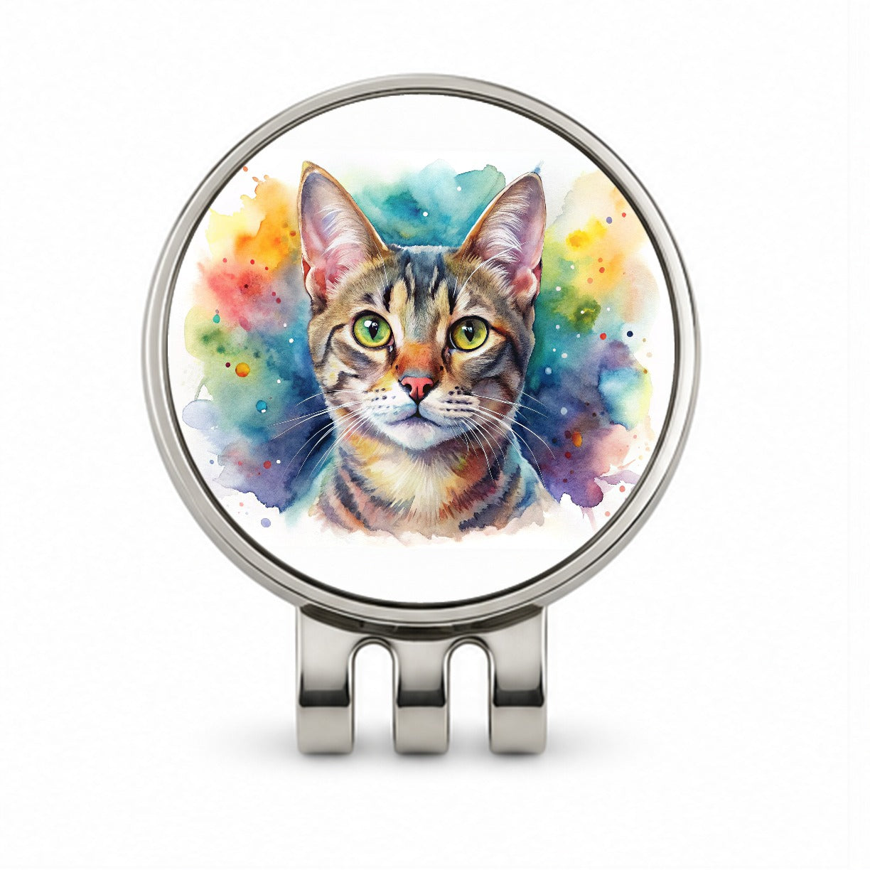 European Shorthair Cat Watercolor Style Golf Hat Clip with Ball Marker