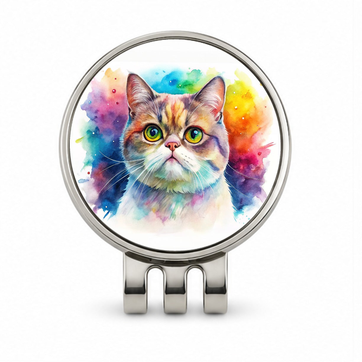 Exotic Shorthair Cat Watercolor Style Golf Hat Clip with Ball Marker