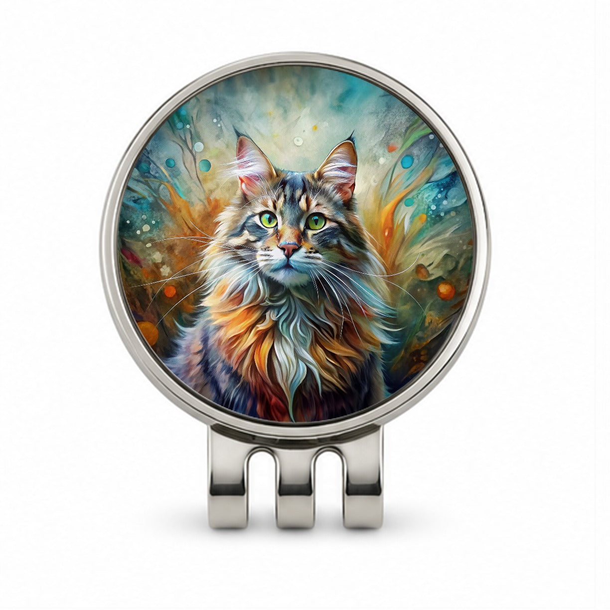 Maine Coon Cat Abstract Art Golf Hat Clip with Ball Marker