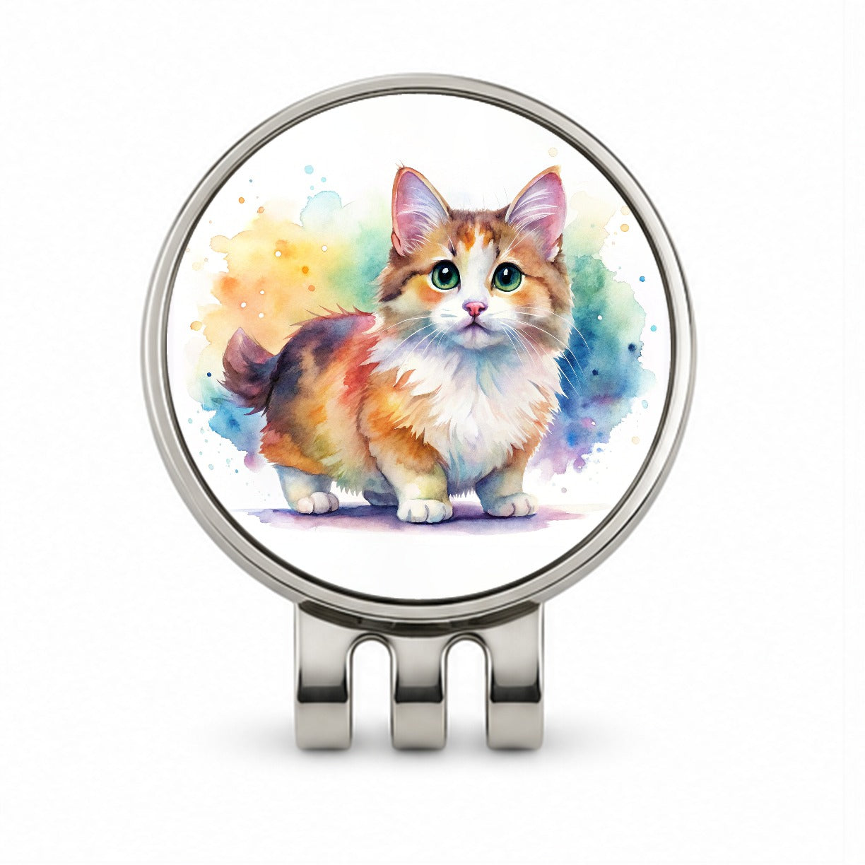 Munchkin Cat Watercolor Style Golf Hat Clip with Ball Marker