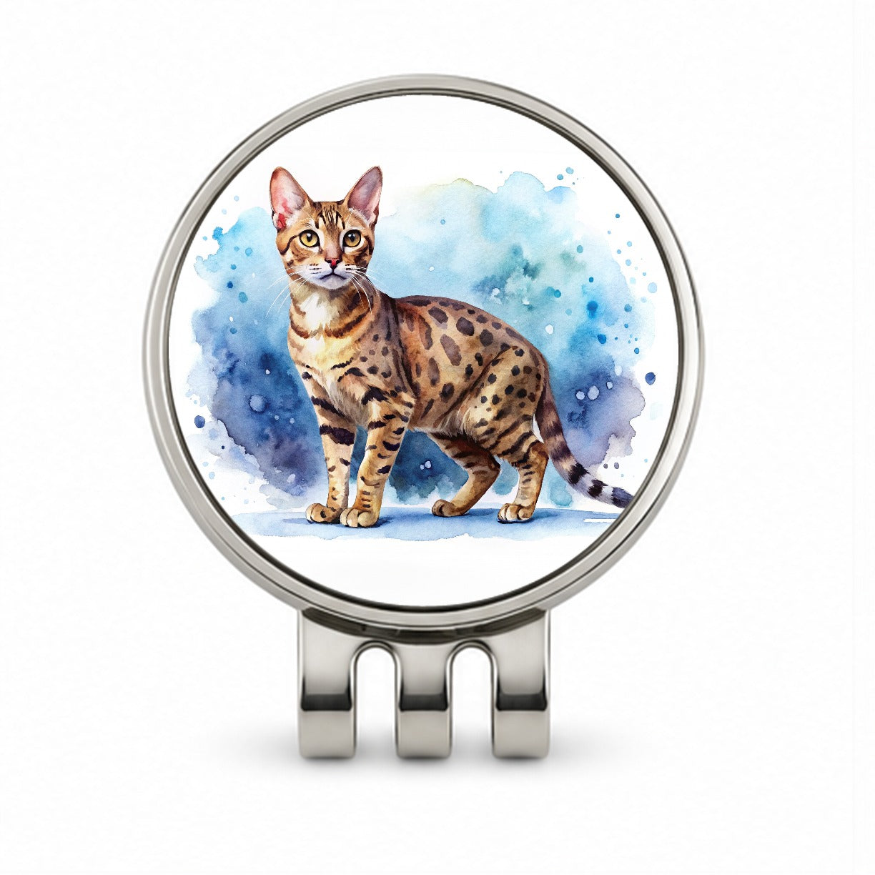 Ocicat Cat Watercolor Style Golf Hat Clip with Ball Marker