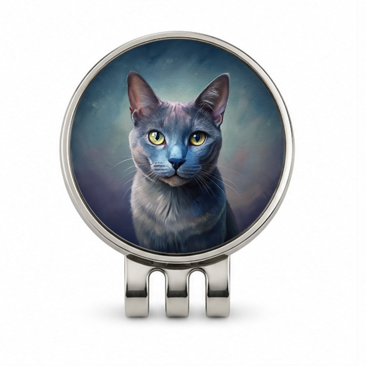 Russian Blue Cat Illustration Golf Hat Clip with Ball Marker