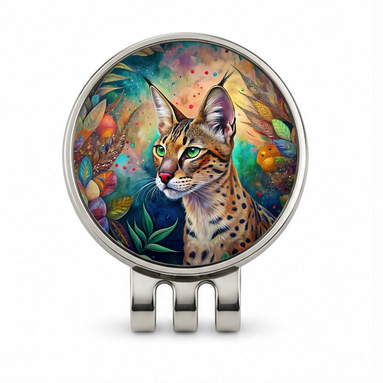 Savannah Cat Abstract Art Golf Hat Clip with Ball Marker