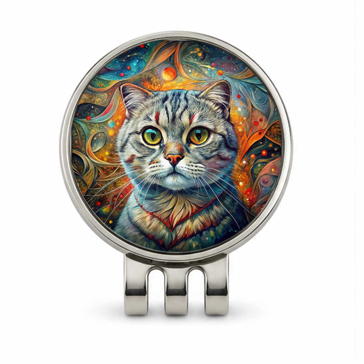 Scottish Fold Cat Abstract Art Golf Hat Clip with Ball Marker