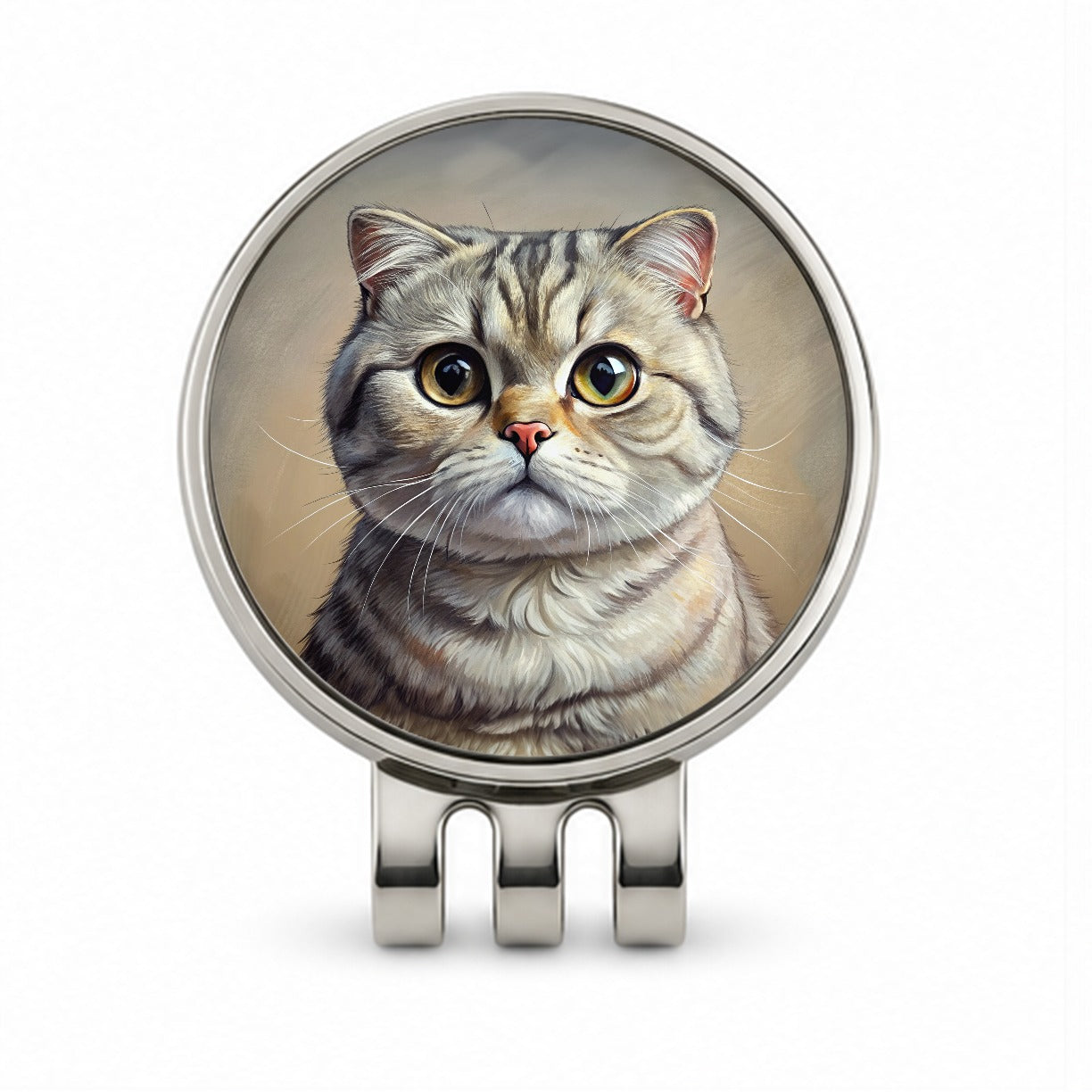 Scottish Fold Cat Illustration Golf Hat Clip with Ball Marker