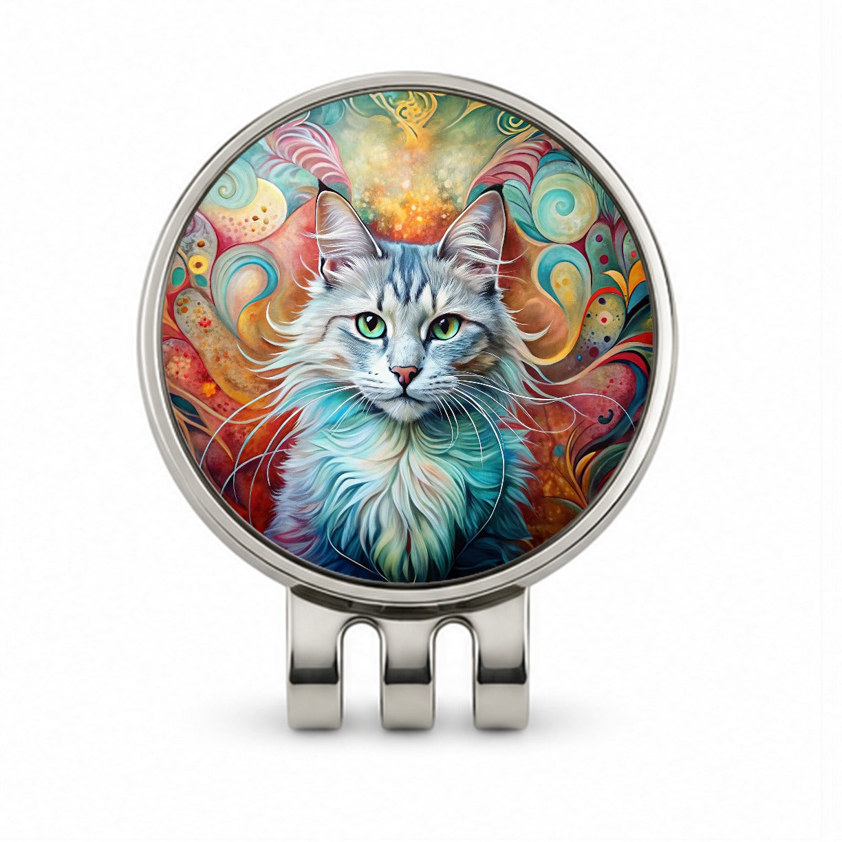 Turkish Angora Cat Abstract Art Golf Hat Clip with Ball Marker