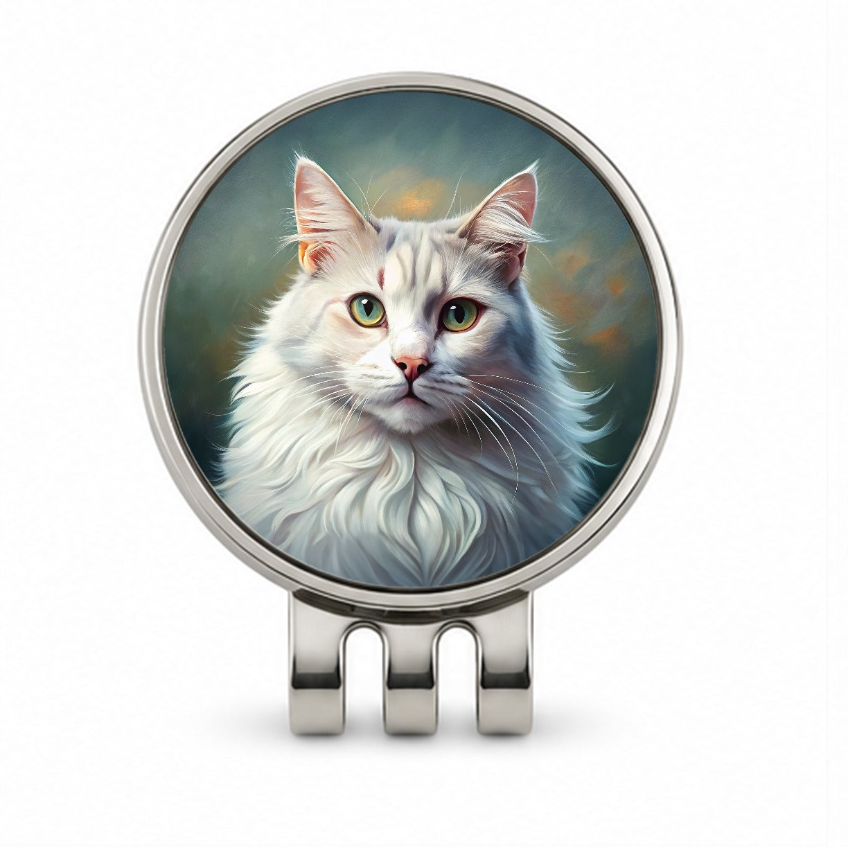 Turkish Angora Cat Illustration Golf Hat Clip with Ball Marker