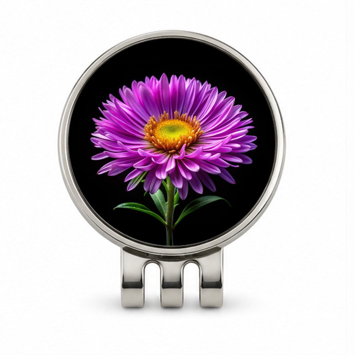 Aster Purple Flower Photo Golf Hat Clip with Ball Marker