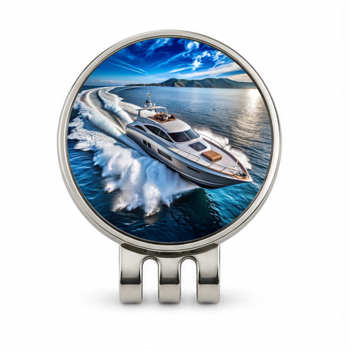 High-Performance Boat At Sea Golf Hat Clip with Ball Marker