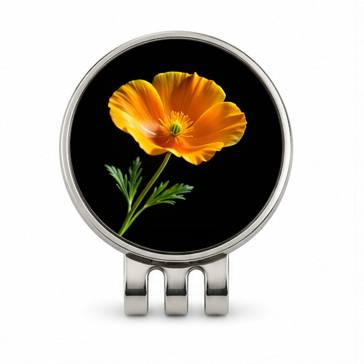 Orange California Poppy Flower Photo Golf Hat Clip with Ball Marker