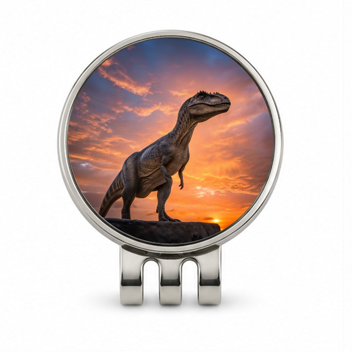 Allosaurus Sunset Dinosaur Golf Hat Clip with Ball Marker