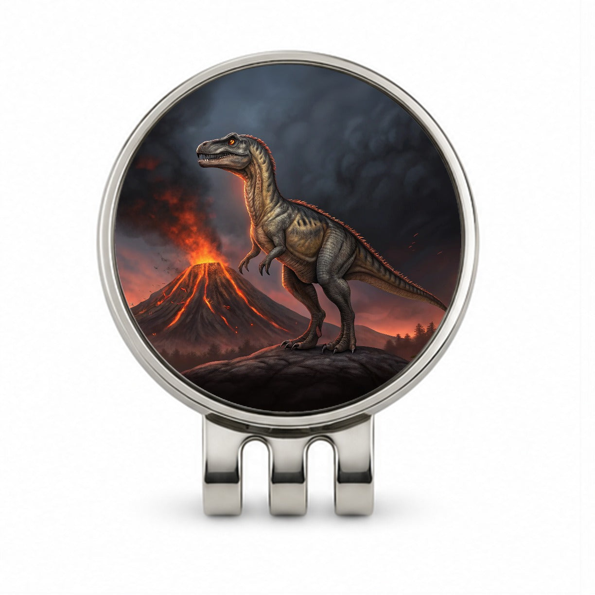 Allosaurus Volcano Dinosaur Golf Hat Clip with Ball Marker