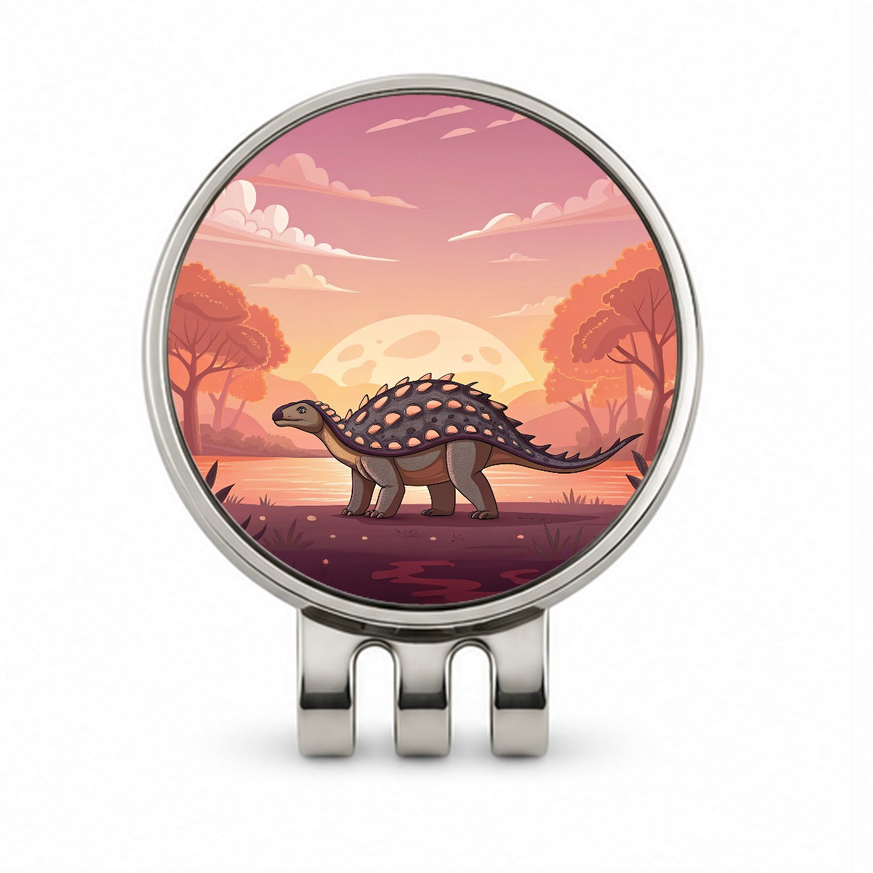 Ankylosaurus Sunset Dinosaur Golf Hat Clip with Ball Marker