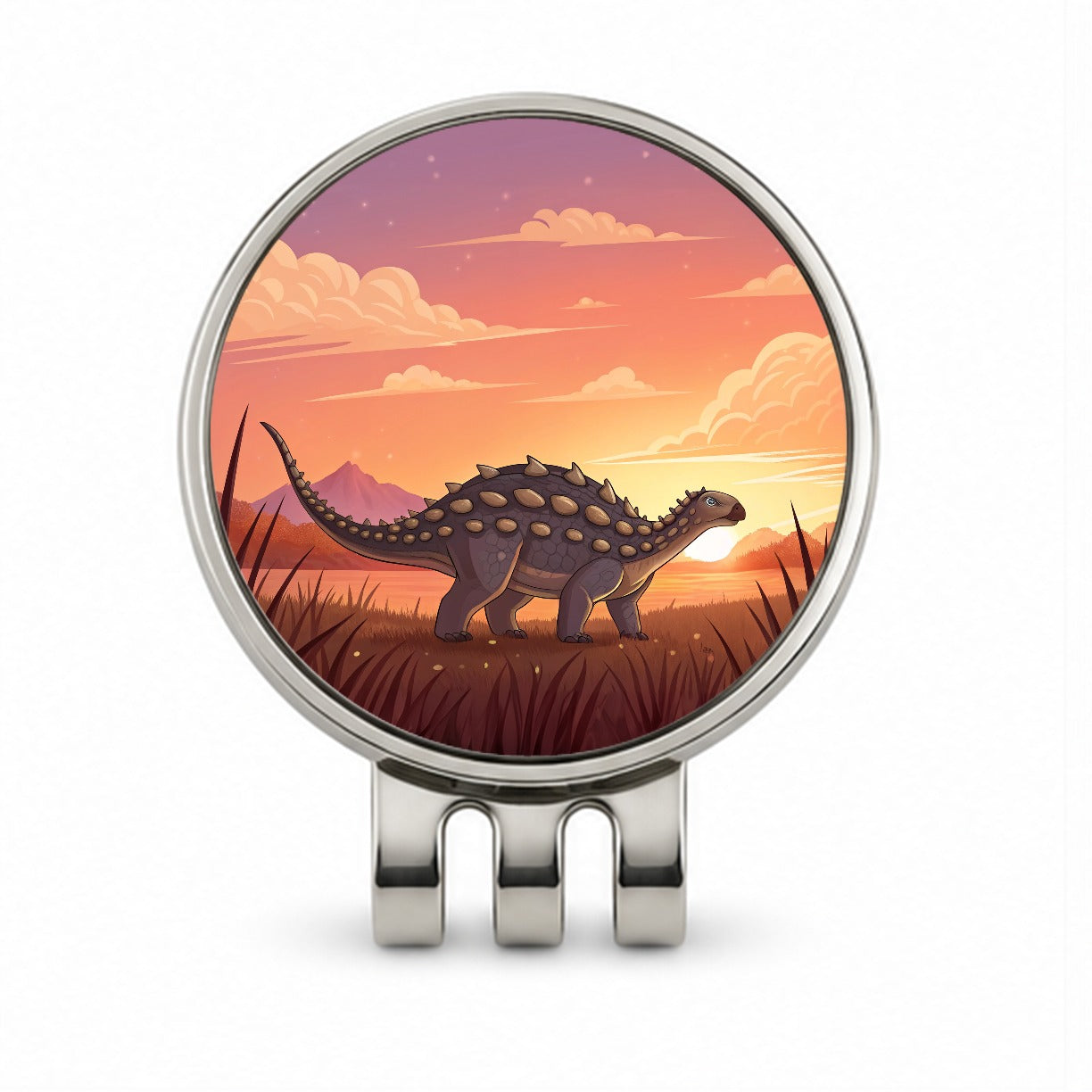 Ankylosaurus Sunset Sunrise Dinosaur Golf Hat Clip with Ball Marker