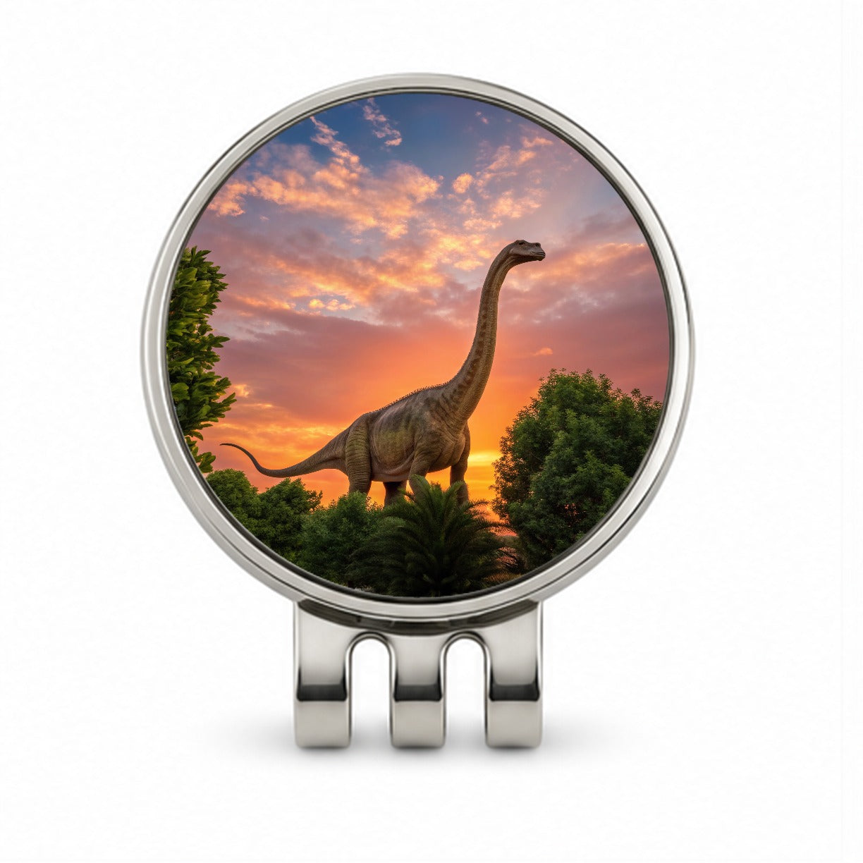 Apatosaurus Sunset Dinosaur Golf Hat Clip with Ball Marker