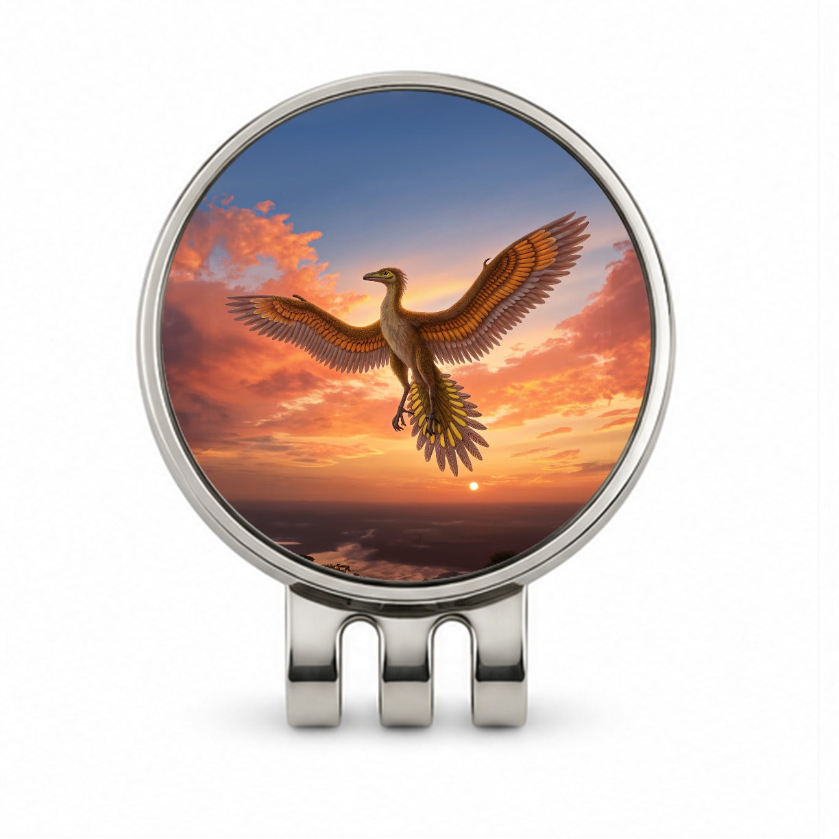 Archaeopteryx Sunset Dinosaur Golf Hat Clip with Ball Marker