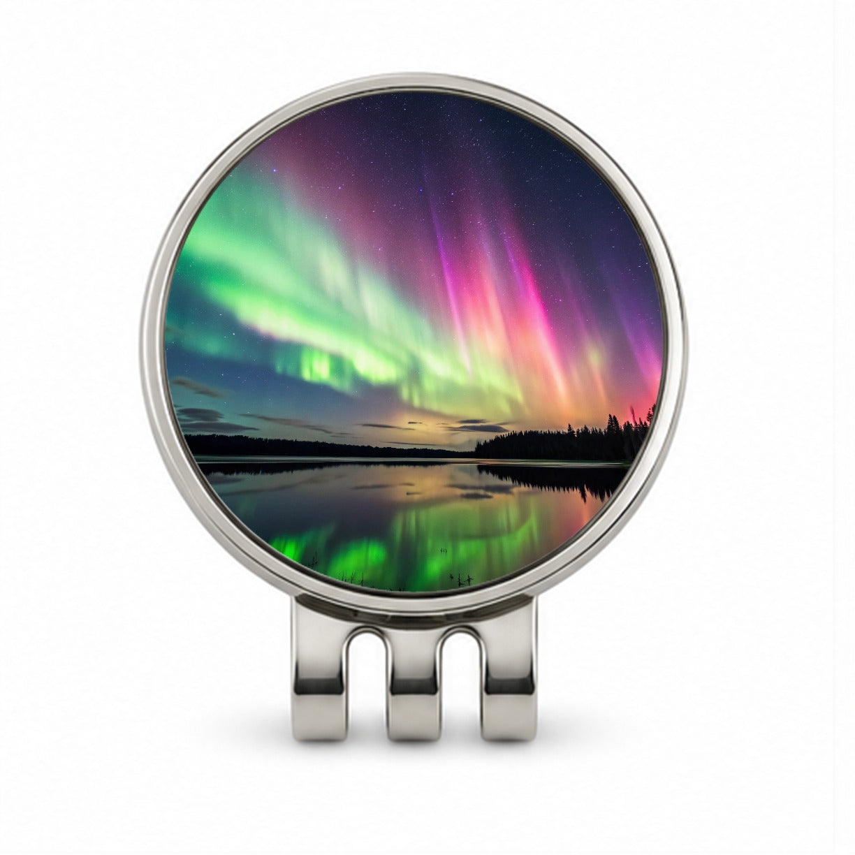 Aurora Borealis Northern Lights Over Lake Golf Hat Clip with Ball Marker