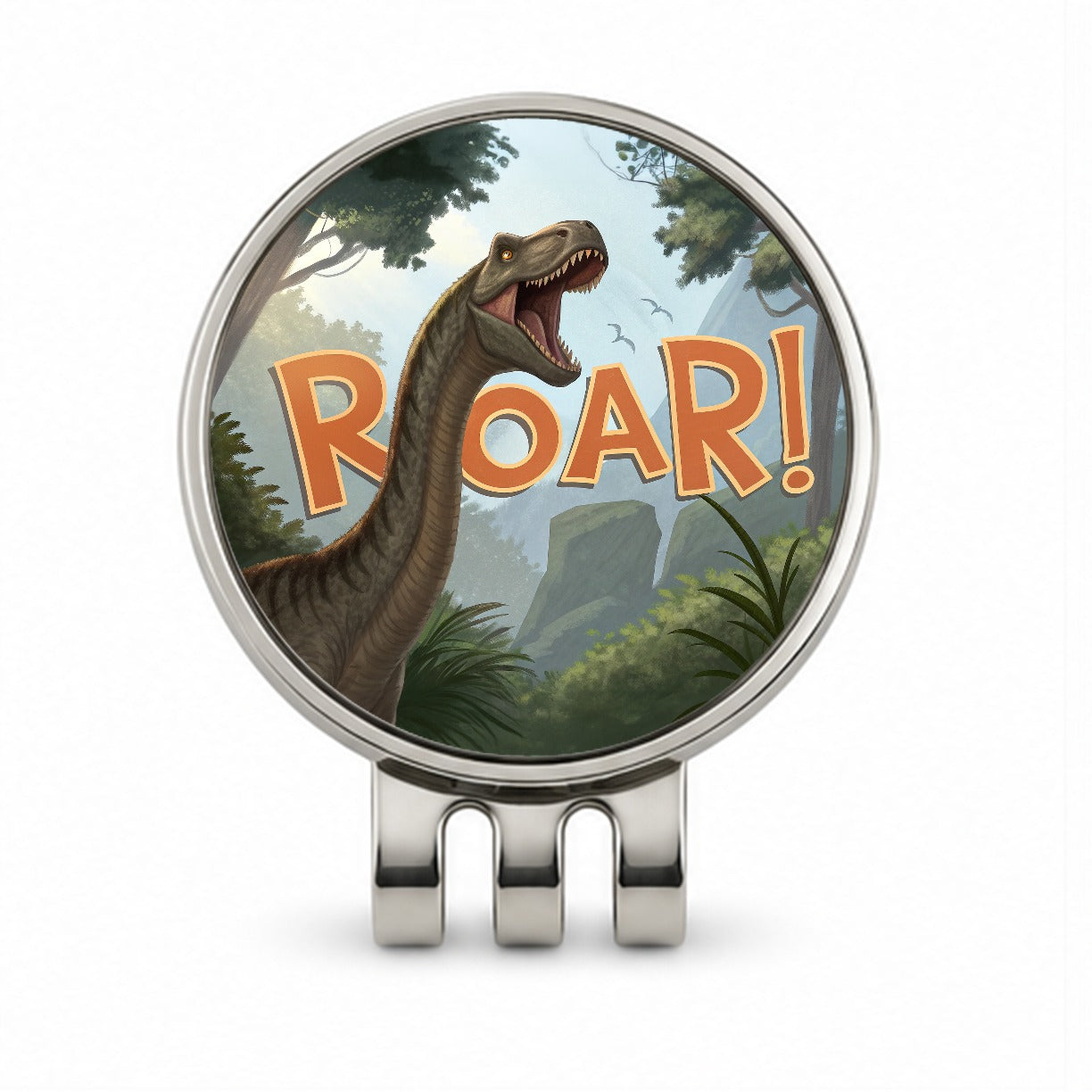 Brachiosaurus Roar Bold Text Dinosaur Golf Hat Clip with Ball Marker