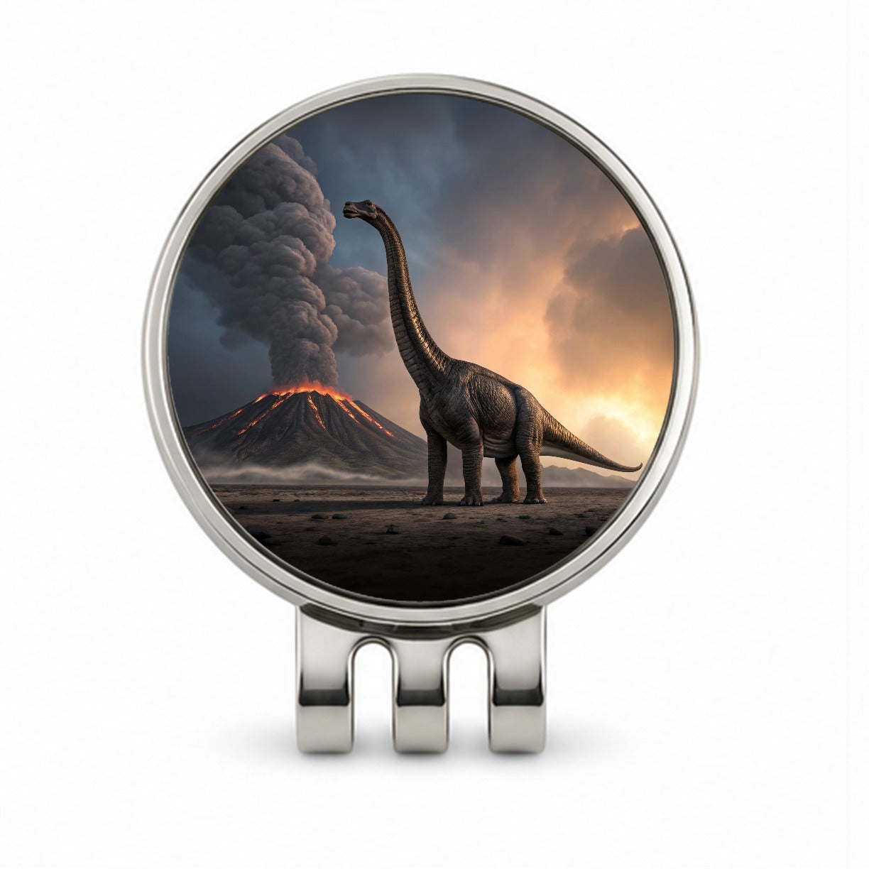 Brachiosaurus Volcano Stark Dinosaur Golf Hat Clip with Ball Marker