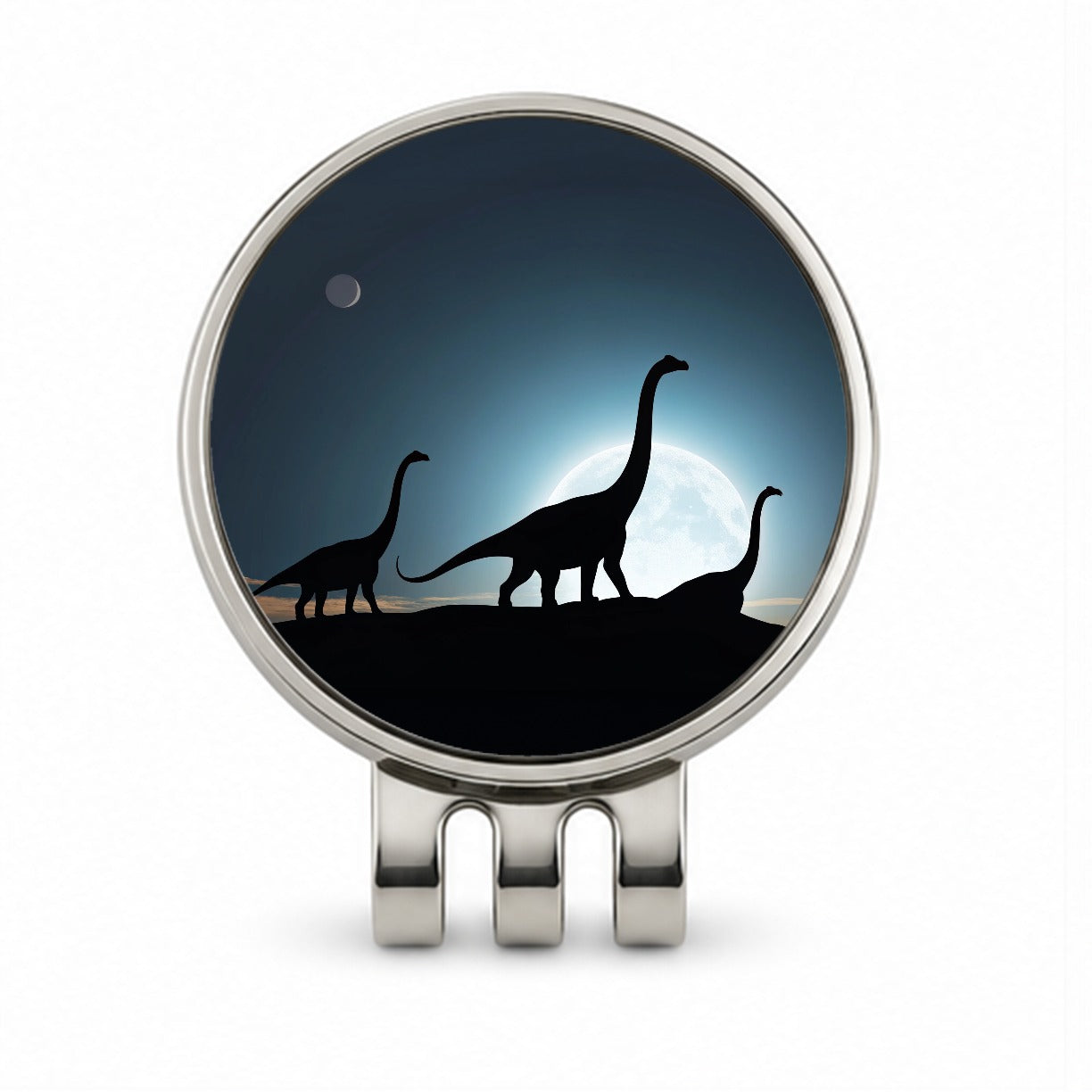 Brontosaurus Silhouettes Dinosaurs Night Sky Golf Hat Clip with Ball Marker