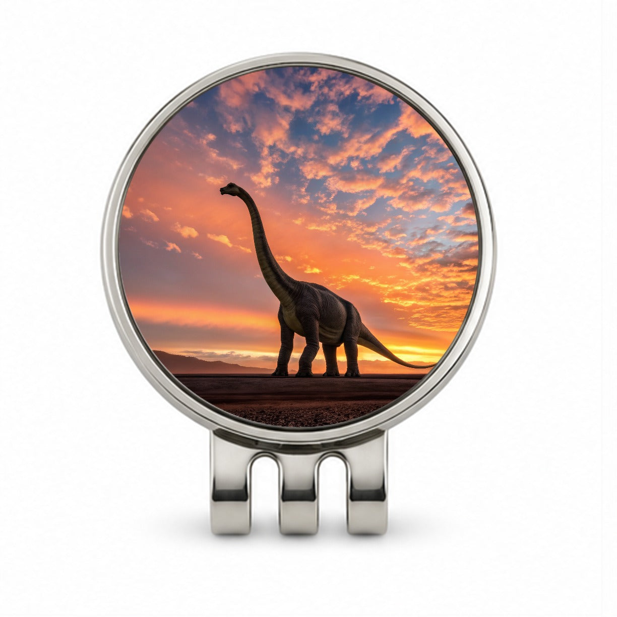 Brontosaurus Sunset Dinosaur Golf Hat Clip with Ball Marker
