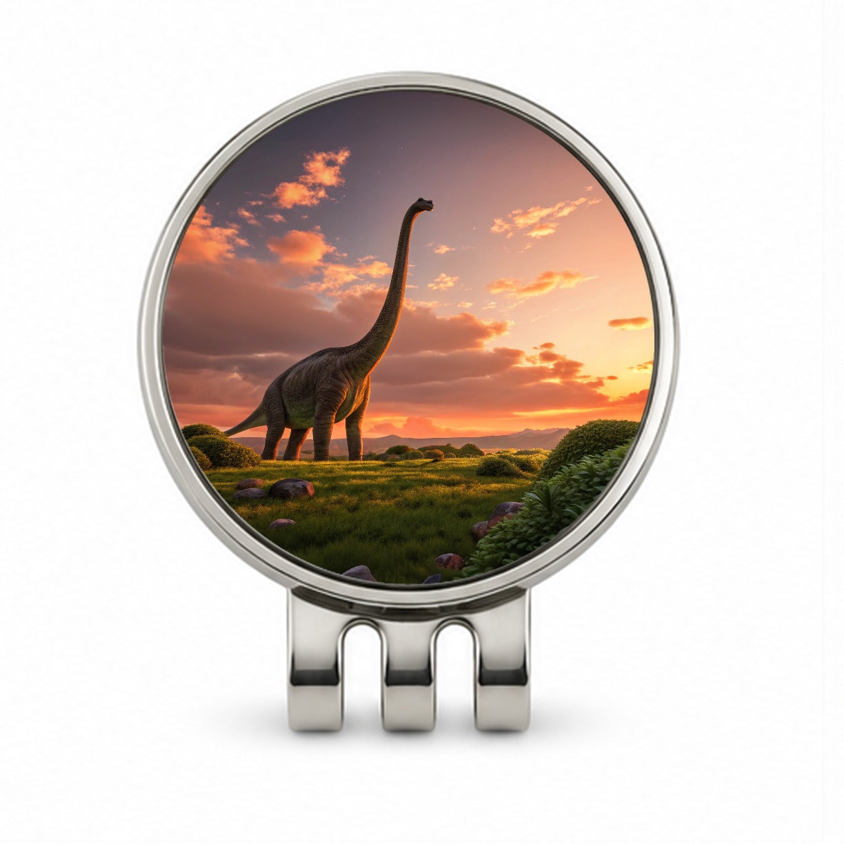 Brontosaurus Sunset Night Dinosaur Golf Hat Clip with Ball Marker