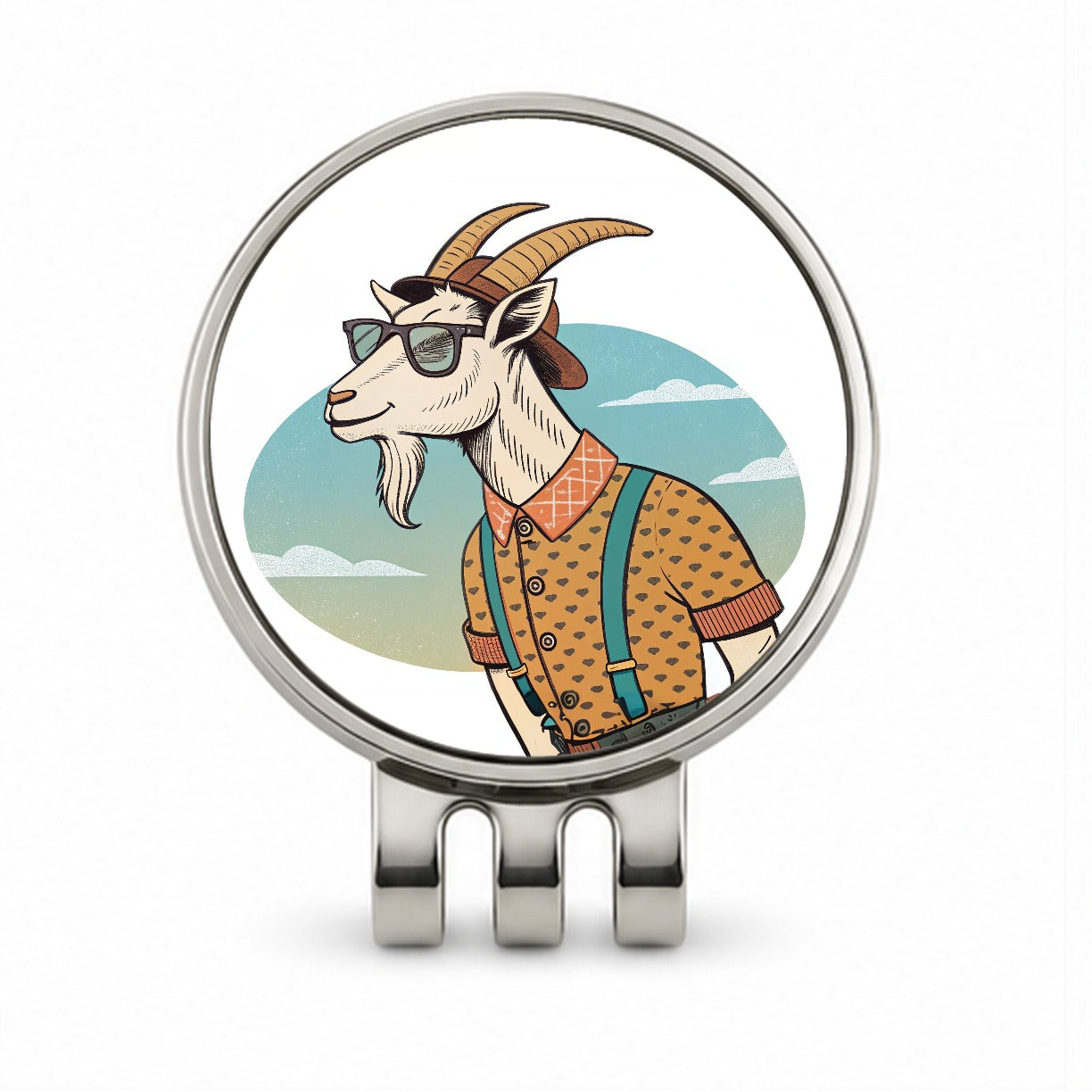 Cool Goat Wearing Sunglasses Retro Illustration Golf Hat Clip with Ball Marker
