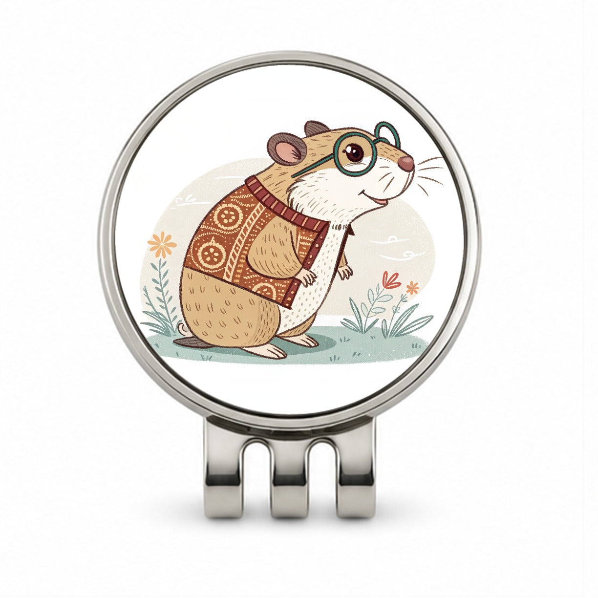 Cool Hamster Wearing Glasses Retro Illustration Cute Golf Hat Clip with Ball Marker