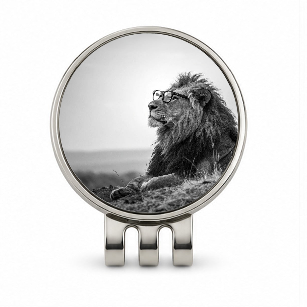 Cool Lion Wearing Glasses Black White Golf Hat Clip with Ball Marker