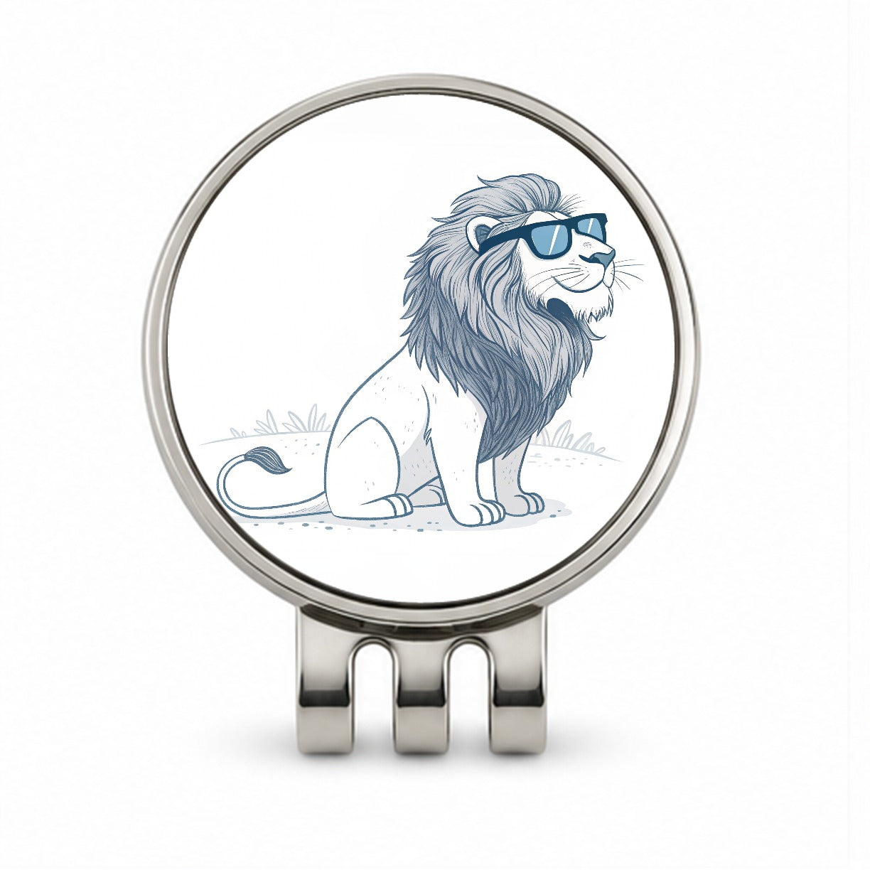 Cool Lion Wearing Sunglasses Minimalist Illustration Golf Hat Clip with Ball Marker