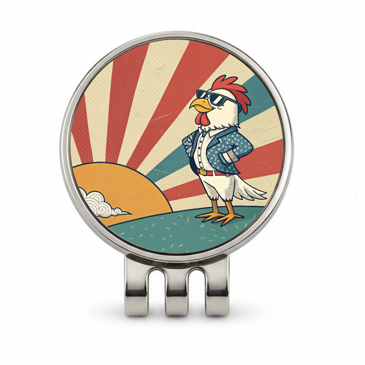 Cool Rooster Chicken Wearing Sunglasses Retro Illustration Golf Hat Clip with Ball Marker