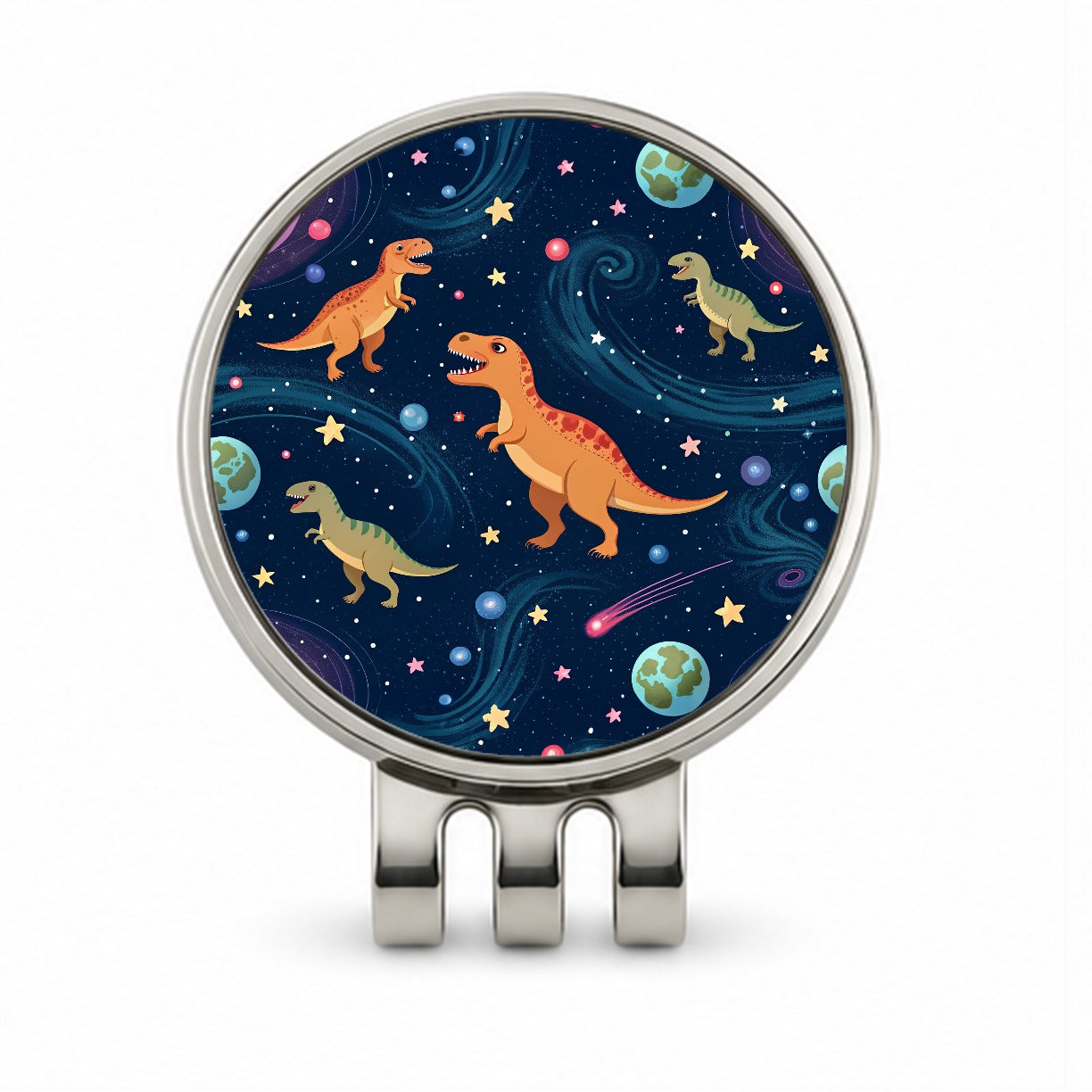 Dinosaurs Floating In Space Galaxy Planets Golf Hat Clip with Ball Marker