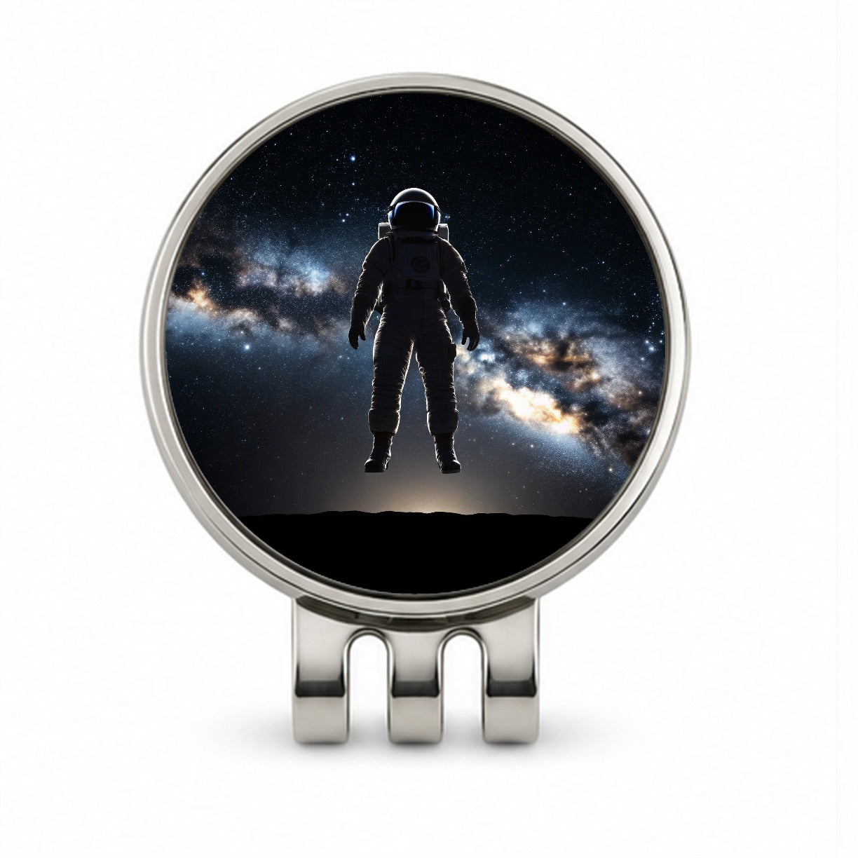 Floating Astronaut Silhouette In Space Golf Hat Clip with Ball Marker