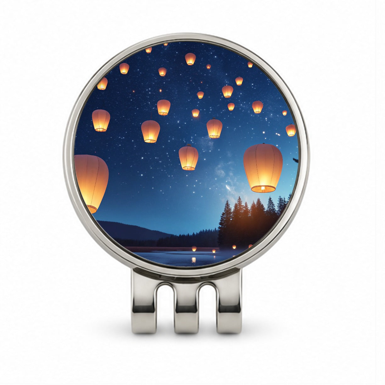 Floating Lanterns Over Lake Golf Hat Clip with Ball Marker