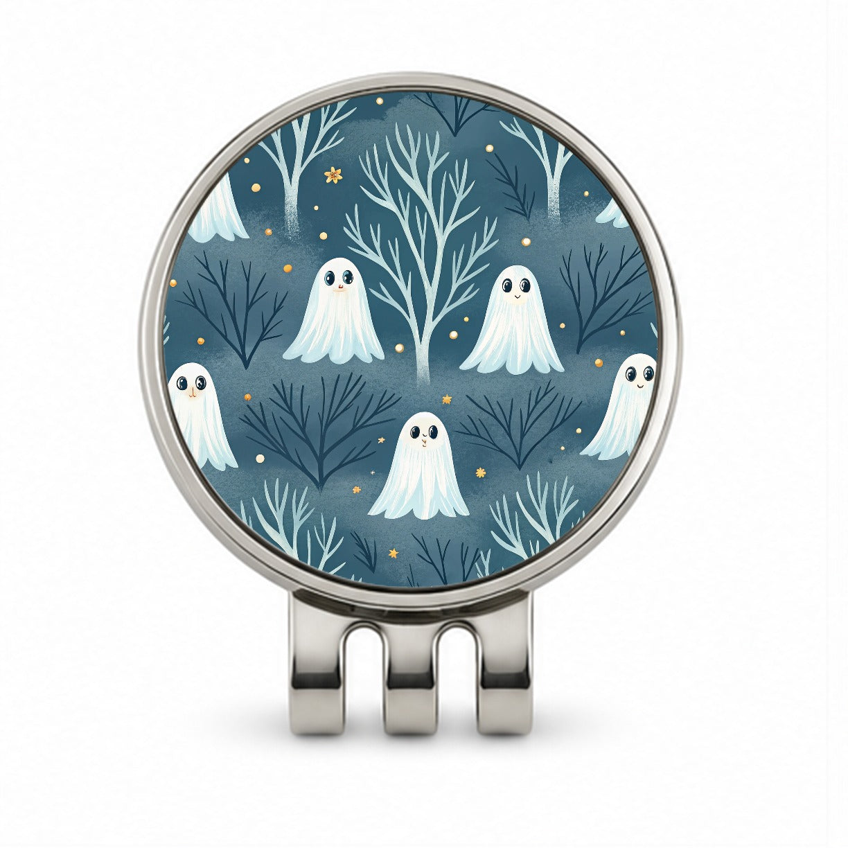 Ghosts Smiling Halloween Sparse Trees Golf Hat Clip with Ball Marker