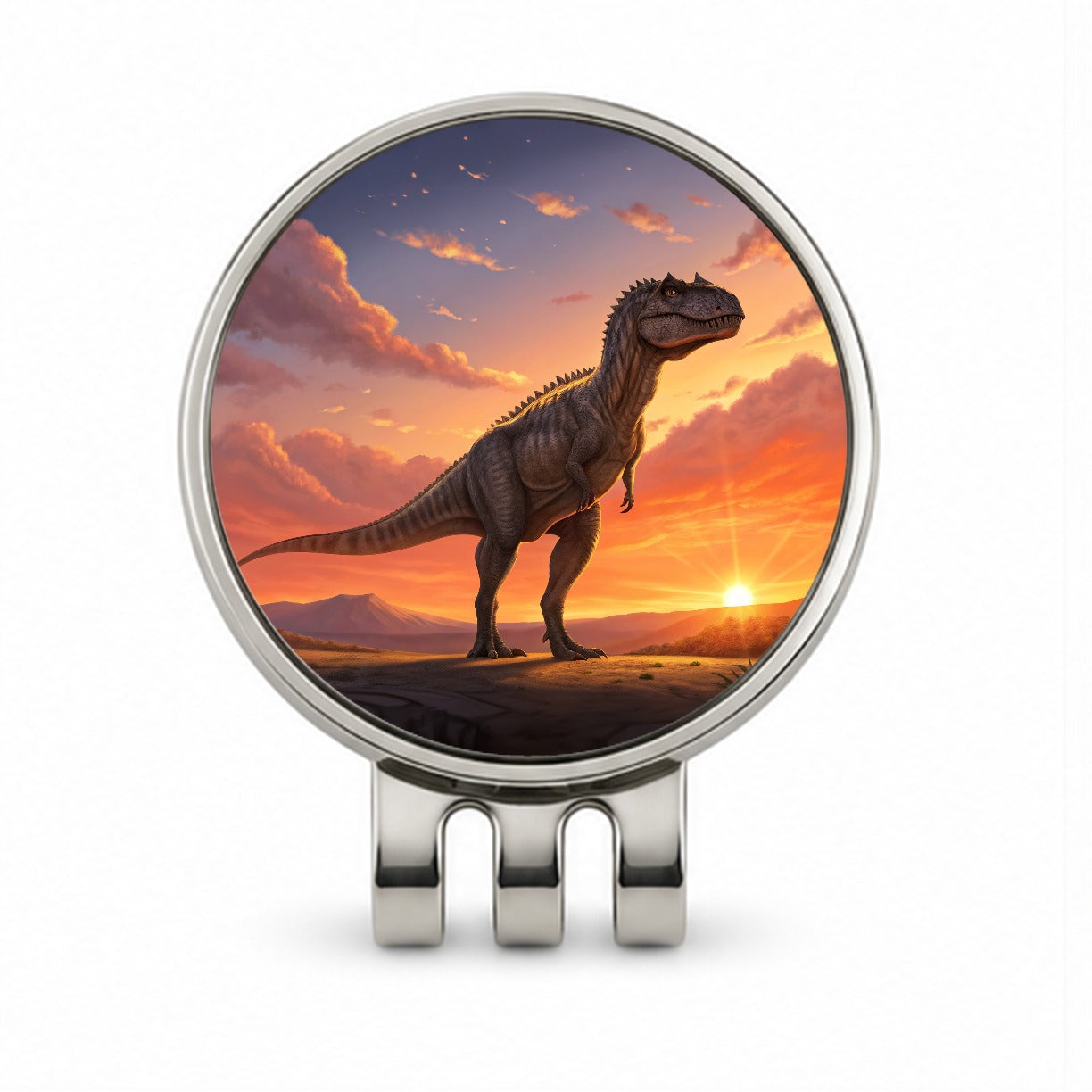 Giganotosaurus Sunset Dinosaur Golf Hat Clip with Ball Marker