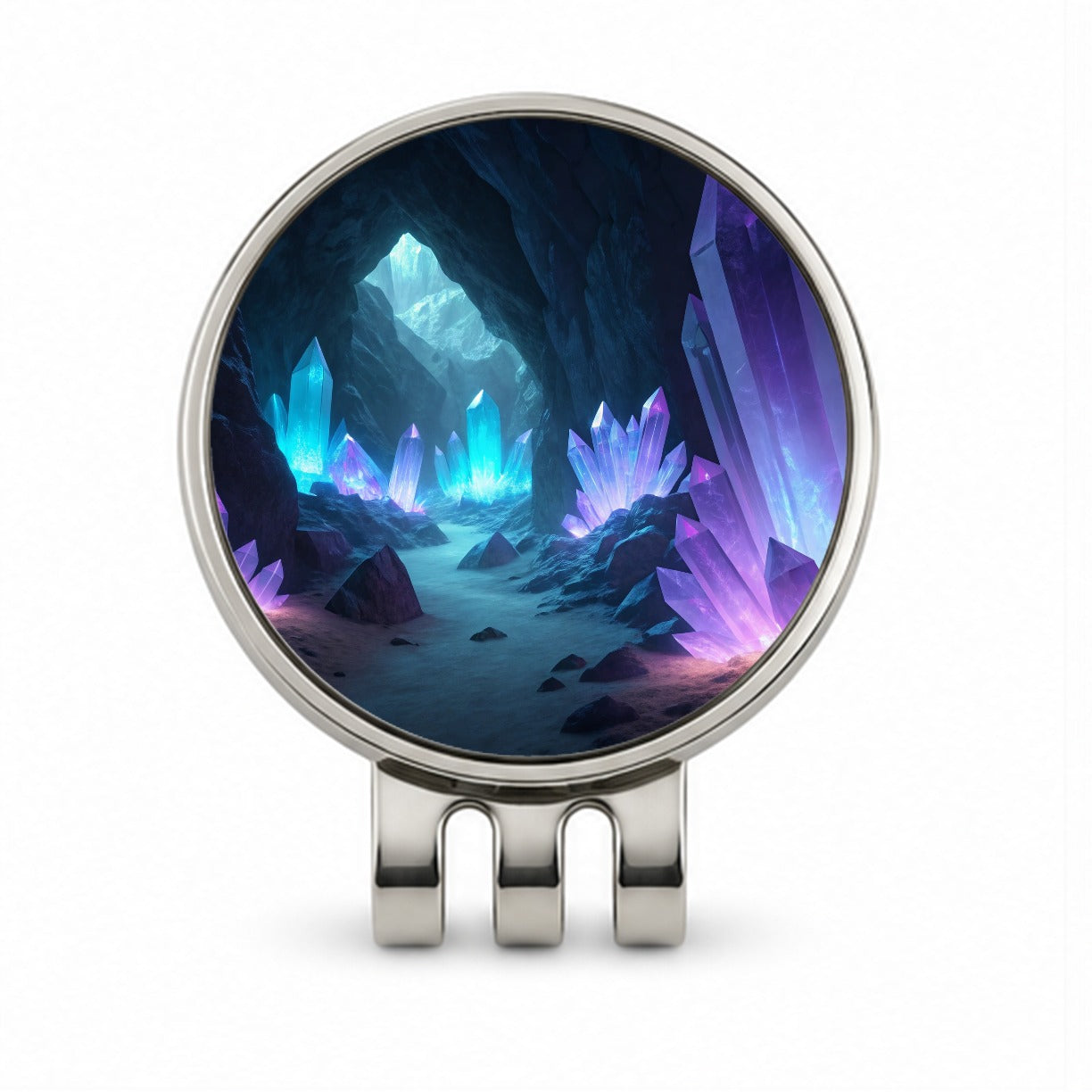 Glowing Crystals Dark Cavern Cool Hues Golf Hat Clip with Ball Marker
