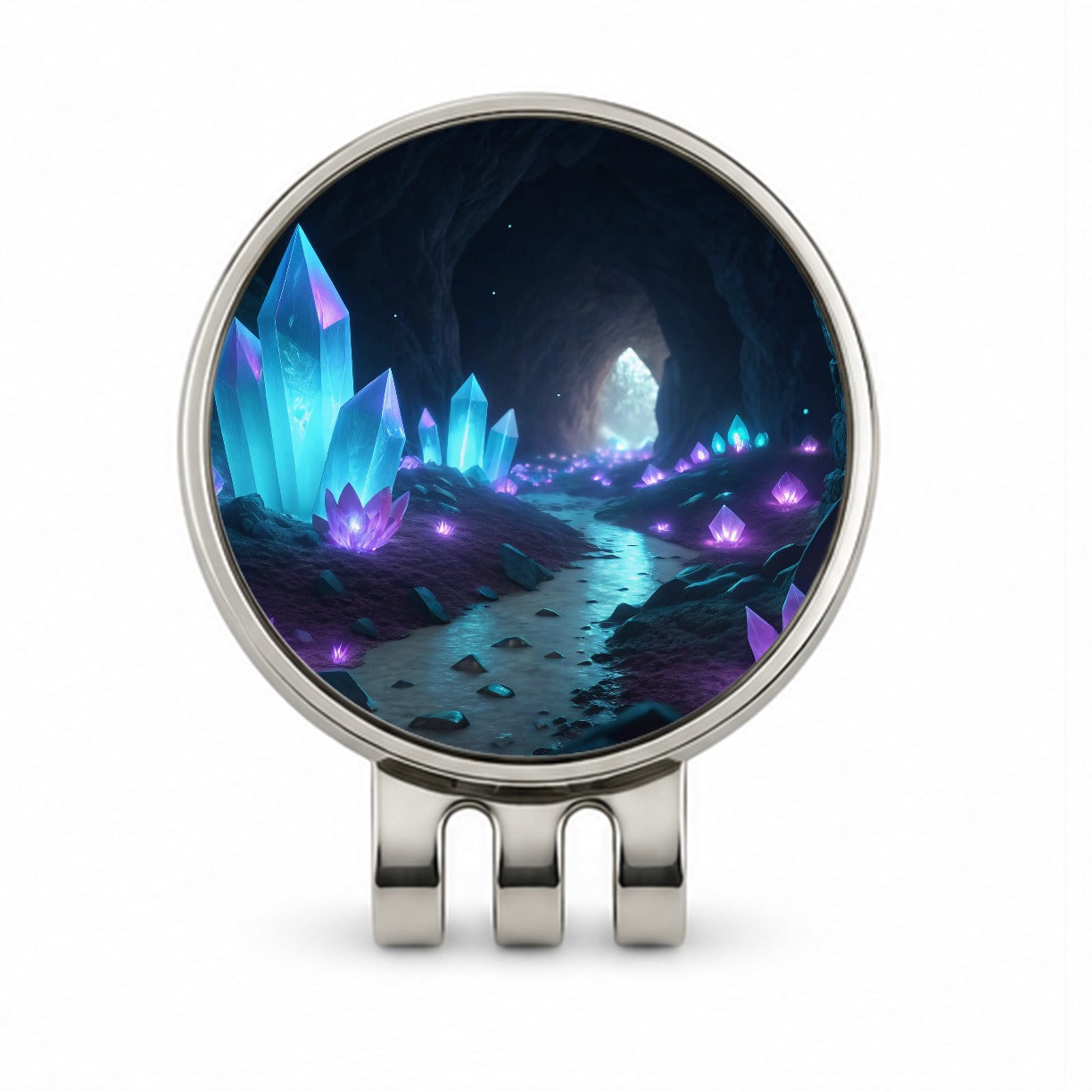 Glowing Crystals Dark Cavern Golf Hat Clip with Ball Marker