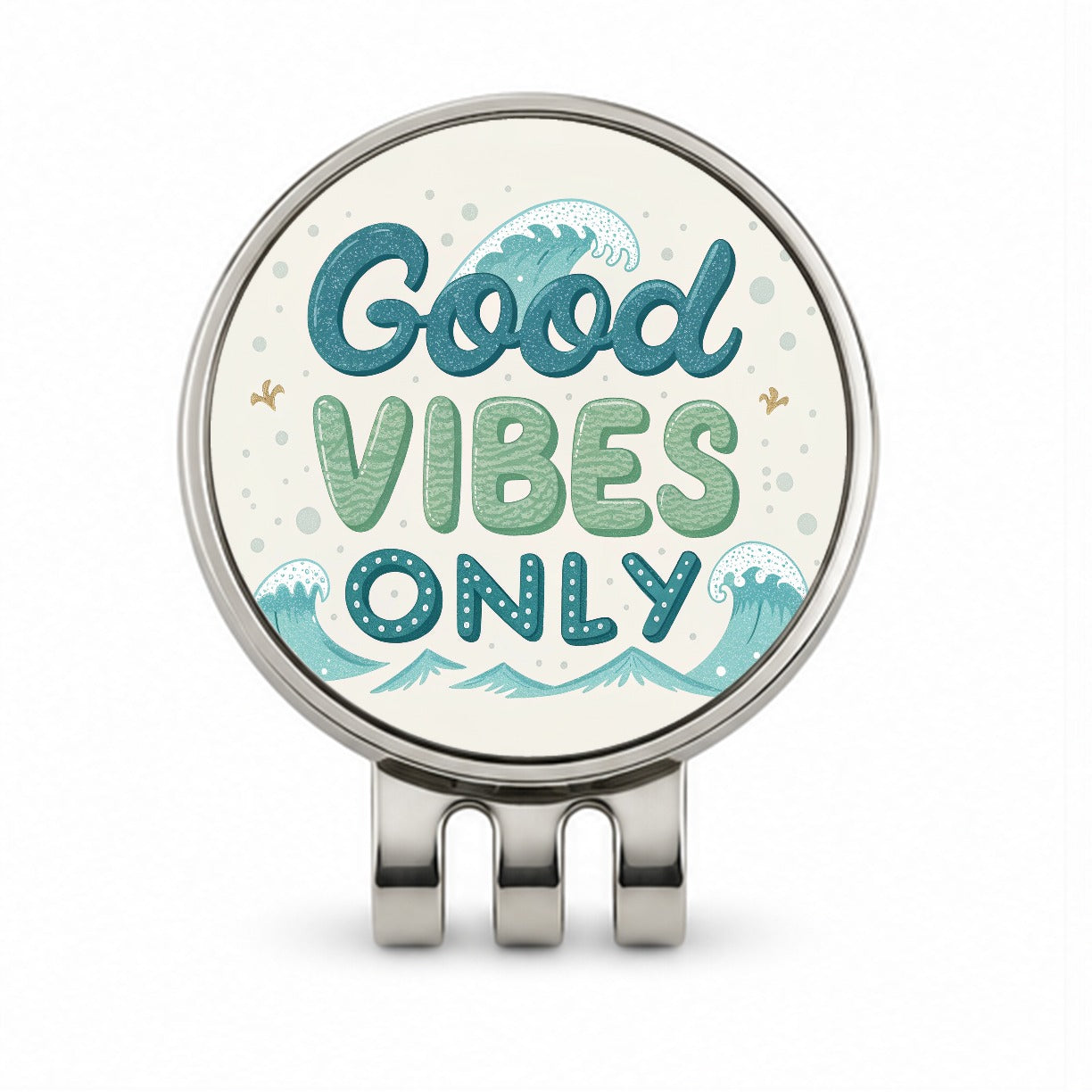 Good Vibes Only Sea Foam Ocean Waves Beach Golf Hat Clip with Ball Marker
