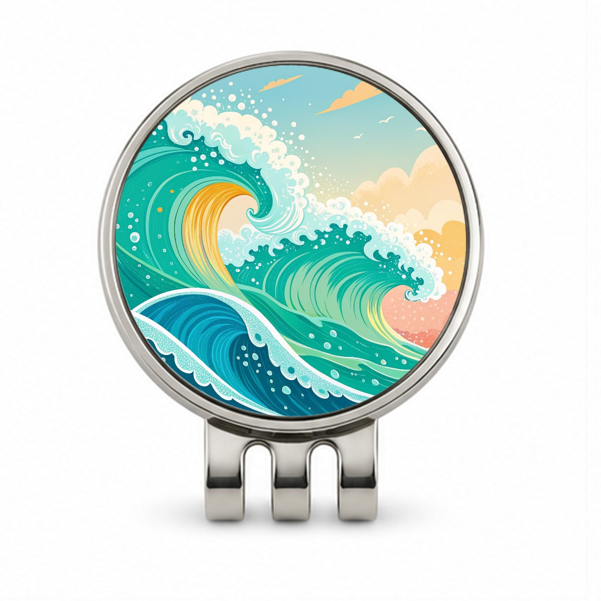 Groovy Ocean Waves Colorful Golf Hat Clip with Ball Marker