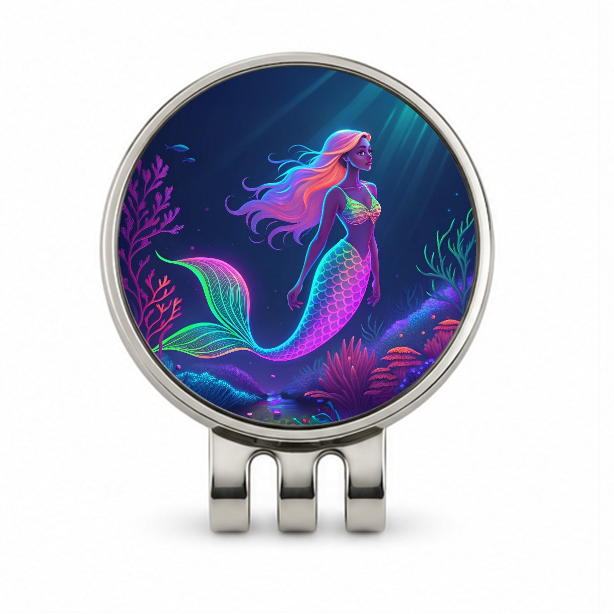 Neon Mermaid Ocean Golf Hat Clip with Ball Marker